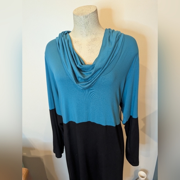 NWT Karen Kane Women's Color Block cowl neck Teal & black Dress Sz 3x - Picture 3 of 13
